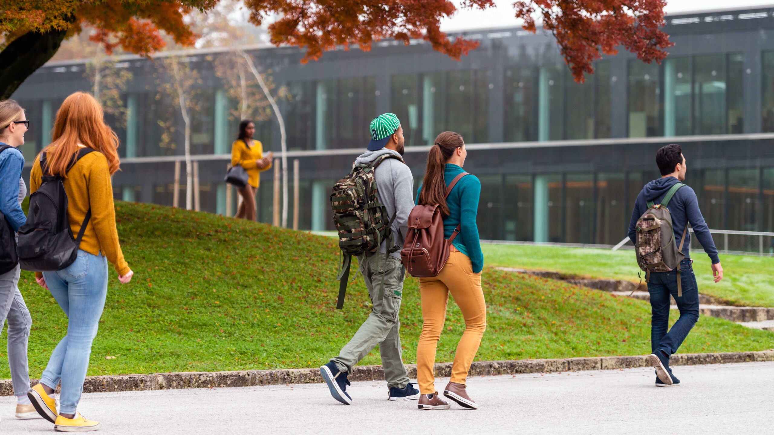 Students walking to class on a college campus