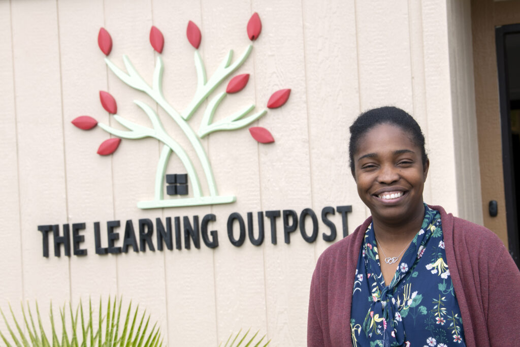Felicia Wright – known as “Miss Felicia” to students and parents – stands outside of The Learning Outpost building in Las Vegas, Nevada. This year was the microschool’s first year in operation.